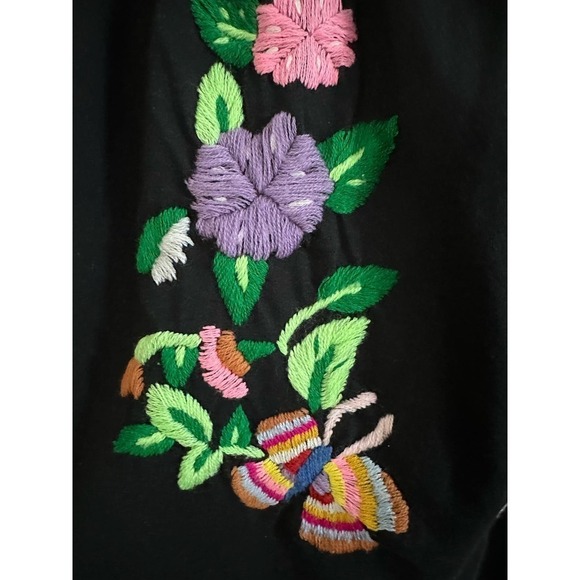 Vintage VaVa by Joy Han Heavily Embroidered Black Floral Smocked Top - Medium - Picture 2 of 5